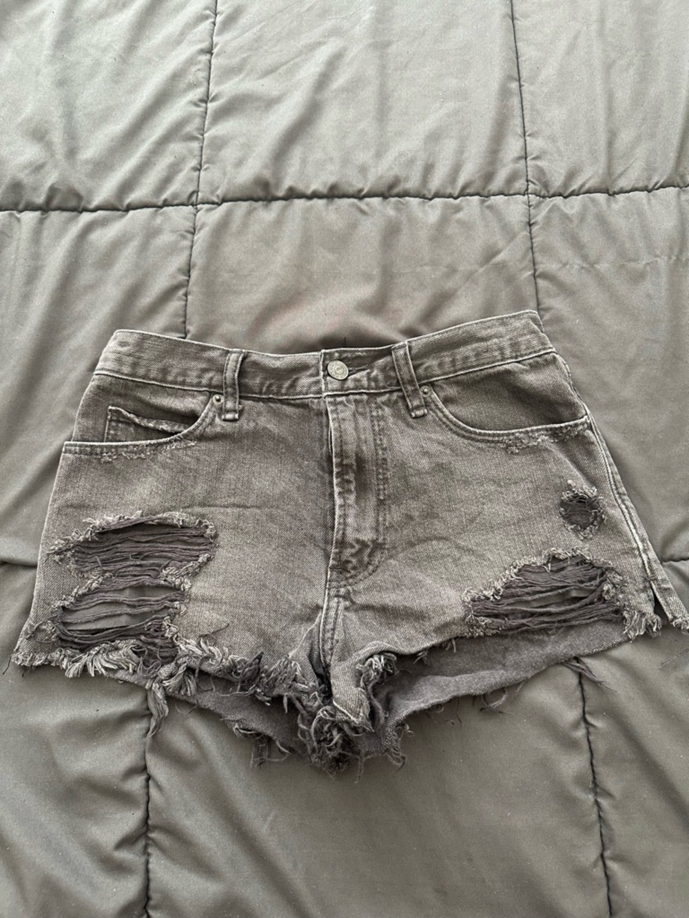 Abercrombie & Fitch Charcoal Distressed Denim Shorts
